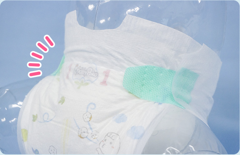 The waist area is made with ultra fine non-woven fabric which prevent irritation on your baby's skin.